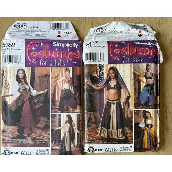 2 Simplicity Sewing Patterns Girls Moms Costumes Gypsy Aladdin Jasmine Parents - Picture 1 of 7